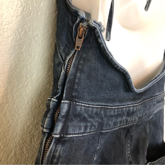 Free People Hearts on Fire Black Denim Open Back Halterall Jumpsuit size 2 - Picture 10 of 14